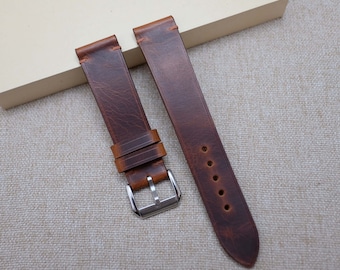 Handmade Waxy Dark Brown Leather Watch Strap: Slim Italian Leather