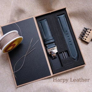 Watch band, blue watch strap & band - Handmade leather watch straps 14mm 16mm 18mm 19mm 20mm 21mm - Custom blue leather watch bands