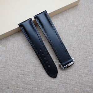 omega Buttero Black watch strap , Handmade leather watch band for omega 24mm 23mm 22mm 21mm 20mm 19mm 18mm, custom black leather watch strap