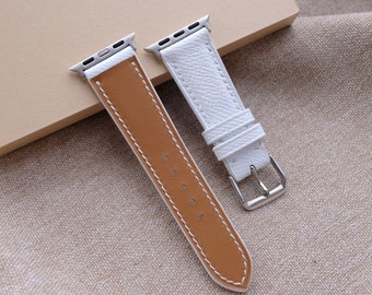 Pulseira de couro Epsom branco feita à mão para Apple Watch: 38-44 mm