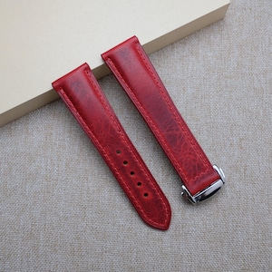 omega Waxy red leather watch strap , Handmade leather watch band for omega 24mm 23mm 22mm 21mm 20mm 19mm 18mm.