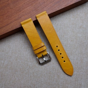 Yellow Mozart Slim Watch Strap 24mm, 22mm, 21mm, 20mm, 19mm, 18mm, 17mm, 16mm, 14mm, 12mm, yellow leather watch strap