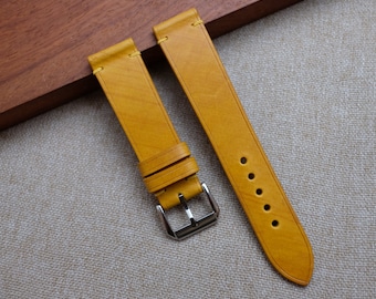 Gult läderarmband: Handgjort smalt Mozartarmband