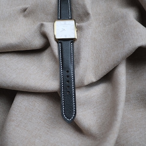 Watch band, Alran Sully Black Watch Band & Strap - Handmade leather watch bands 16mm 18mm 19mm 20mm 21mm - Custom black leather watch bands
