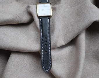 Watch band, Alran Sully Black Watch Band & Strap - Handmade leather watch bands 16mm 18mm 19mm 20mm 21mm - Custom black leather watch bands