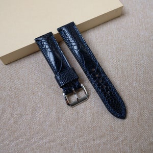 Bracelet montre et bracelet en cuir d'autruche bleu marine - Bracelets montre en cuir faits main 24 mm 22 mm 21 mm 20 mm 19 mm 18 mm 17 mm 16 mm 14 mm