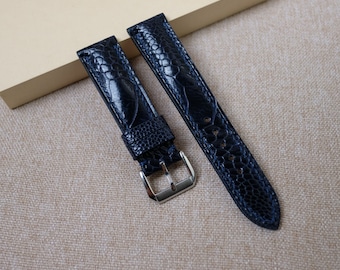 Ostrich navy leather watch strap & band - handmade  leather watch straps 24mm 22mm 21mm 20mm 19mm 18mm 17mm 16mm 14mm