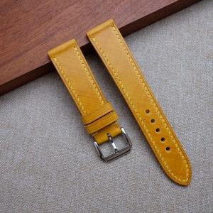 Yellow Mozart Flat Watch Strap 24mm, 22mm, 21mm, 20mm, 19mm, 18mm, 17mm, 16mm, 14mm, 12mm, yellow leather watch strap