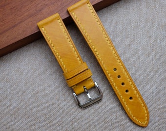 Gult läderarmband: Handgjort Mozartläder, storlekar 12-24 mm