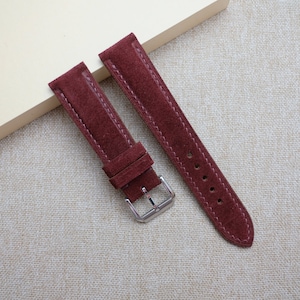 Burgundy Suede watch strap, handmade leahter watch strap & band, burgundy watch strap 24mm 23mm 22mm 21mm 20mm 19mm 18mm 16mm