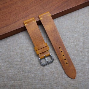 Waxy golden yellow slim watch strap | Leather watch strap | Leather watch band | Handamde watch band 24mm 23mm 22mm 21mm 20mm 19mm 18mm