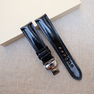 Shell cordovan shinki leather , black watch strap 24mm, 23mm ,22mm, 21mm, 20mm, 19mm, 18mm, 16mm, 14mm