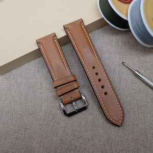 Tan Brown Buttero watch strap 24mm, 22mm, 21mm, 20mm, 19mm, 18mm, 16mm, 14mm, Custom tan watch strap