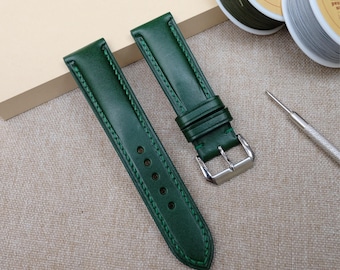 Buttero Green Leather Watch Strap 24mm, 22mm, 21mm, 20mm, 19mm, 18mm, 16mm, 14mm