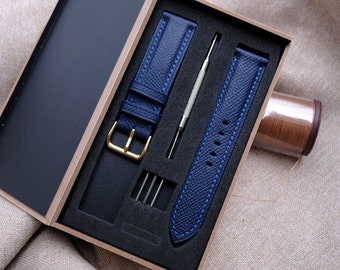 Watch band, blue watch strap & band - Handmade leather watch straps 14mm 16mm 18mm 19mm 20mm 21mm - Custom blue leather watch bands