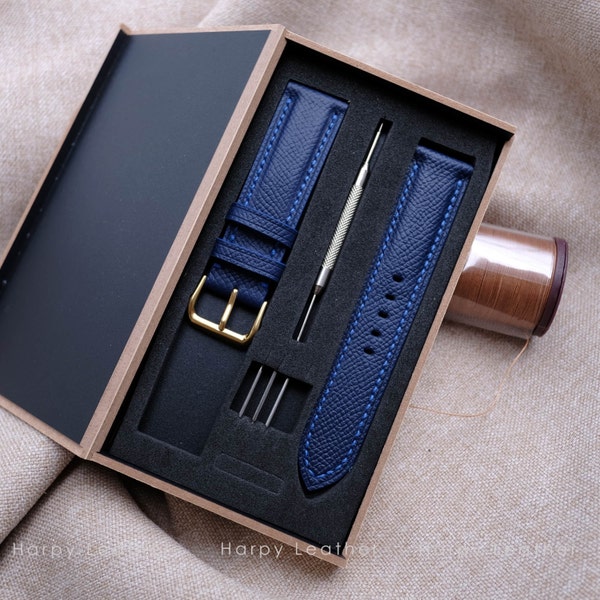 Watch band, blue watch strap & band - Handmade leather watch straps 14mm 16mm 18mm 19mm 20mm 21mm - Custom blue leather watch bands