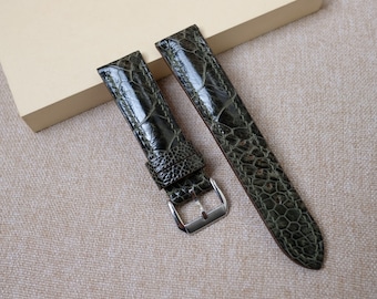 Ostrich dark green watch strap & band - Handmade  leather watch straps 24mm 22mm 21mm 20mm 19mm 18mm 17mm 16mm 14mm