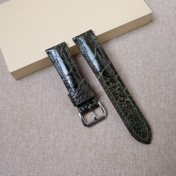 Ostrich dark green watch strap & band - Handmade  leather watch straps 24mm 22mm 21mm 20mm 19mm 18mm 17mm 16mm 14mm