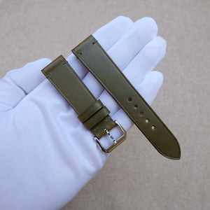 Olive Slim Leather Watch Strap 24mm, 22mm, 21mm, 20mm, 19mm, 18mm, 17mm, 16mm, 14mm, 12mm, Buttero handmade leather watch strap
