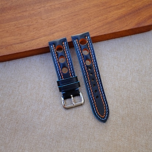 24mm 23mm 22mm 21mm 20mm leather watch strap , Racing rally black watch strap and band