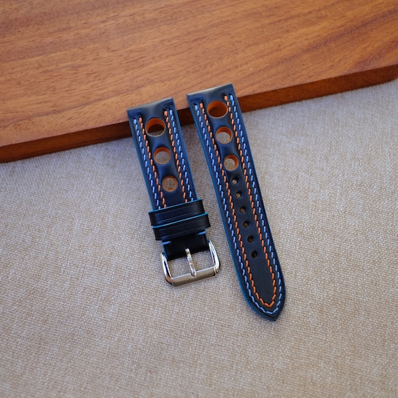 Buttero Black Leather Racing Watch Strap: Handmade Rally Band