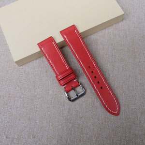Red Buttero Slim Watch Strap 24mm, 22mm, 21mm, 20mm, 19mm, 18mm, 17mm, 16mm, 14mm, 12mm,. Custom red watch strap