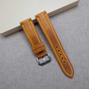 Waxy golden yellow watch strap | Leather watch strap | Leather watch band | Handamde watch band 24mm 23mm 22mm 21mm 20mm 19mm 18mm 16mm