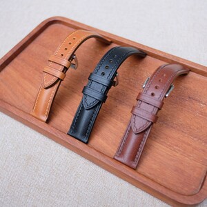Black vachetta Leather watch strap 24mm, 22mm, 21mm, 20mm, 19mm, 18mm, 17mm, 16mm watch strap zdjęcie 3