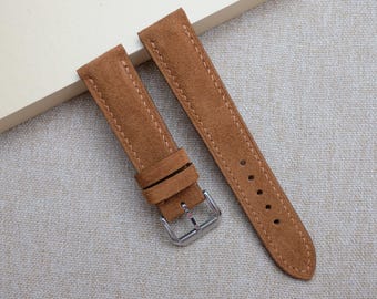 Correa de reloj de ante marrón: Correa de cuero hecha a mano, tamaños personalizados.