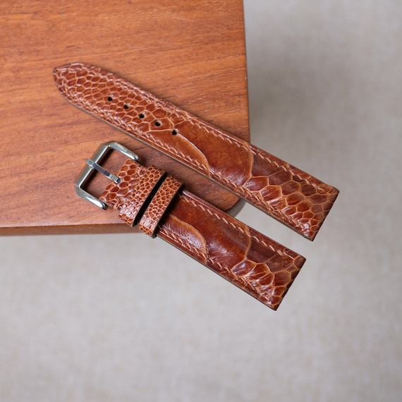 2025年最新海外 Brown Light Ostrich Watch Leather Handmade - Band & Strap 小物