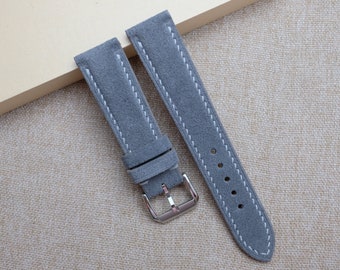 Correa de reloj de ante gris: Correa de cuero hecha a mano, tamaño personalizado.