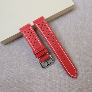 Racing rally red leather watch strap 17mm 18mm 19mm 20mm 21mm 22mm 23mm 24mm 26mm