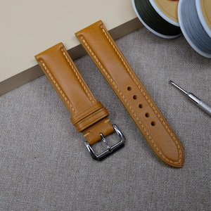 Buttero Yellow Leather watch strap 24mm, 22mm, 21mm, 20mm, 19mm, 18mm, 16mm, 14mm, Custom tan watch strap