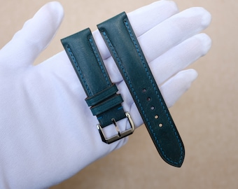 Pueblo Blue Leather Watch Strap: Handmade Italian Leather