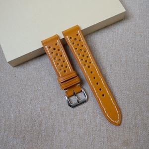 Racing rally yellow leather watch strap 17mm 18mm 19mm 20mm 21mm 22mm 23mm 24mm 26mm