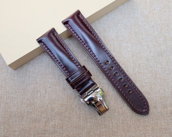 Shell Cordovan Bordeaux Watch Strap: Shinki Leather, Handmade