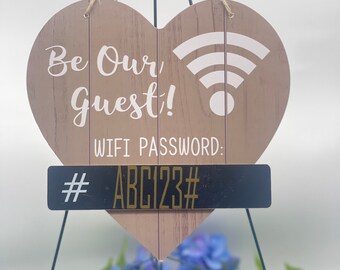 Be our guest hanging heart WiFi password chalk board pink flower