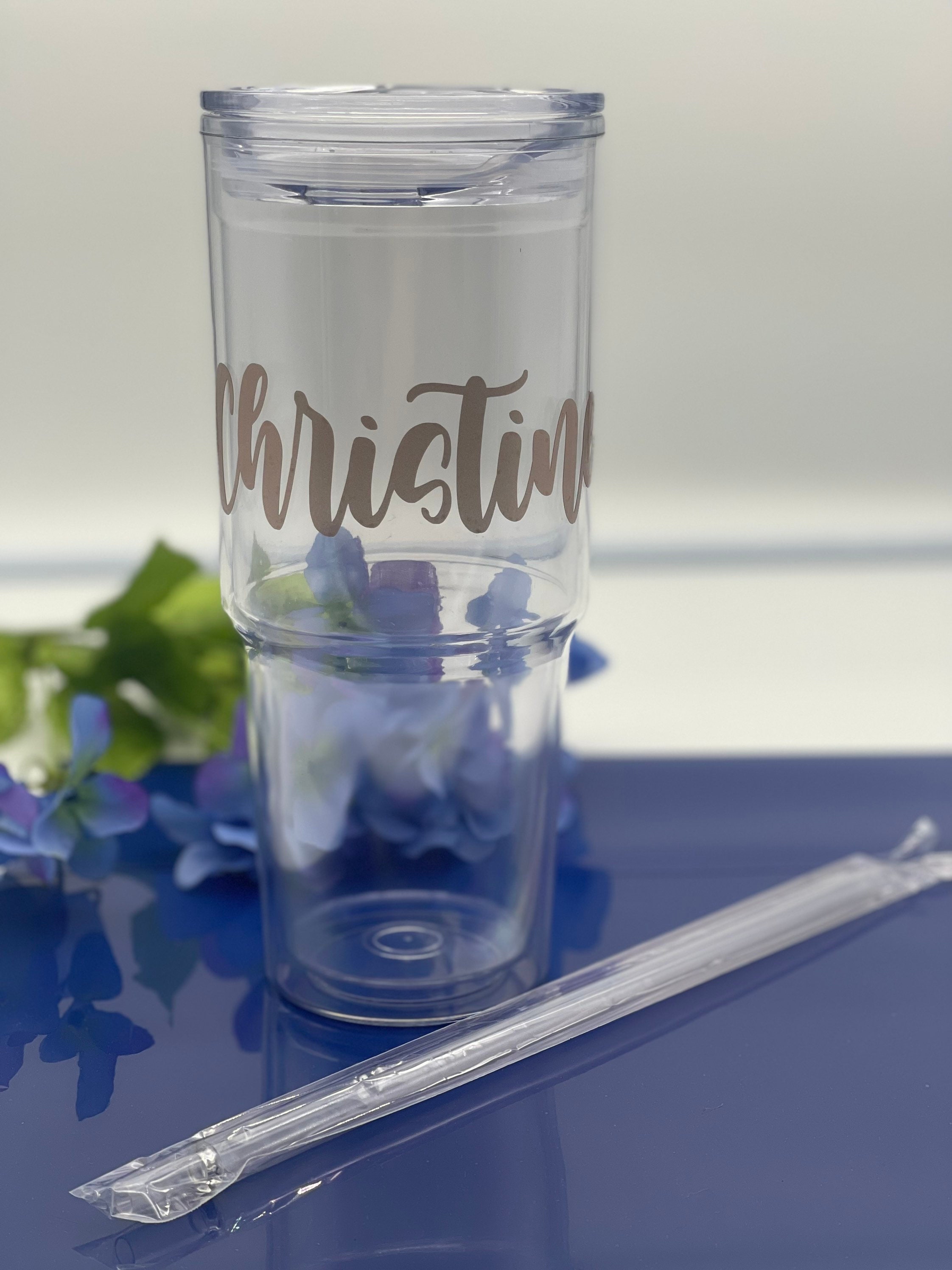 Personalized Name on Clear Acrylic Tumbler with Straw – SheltonShirts