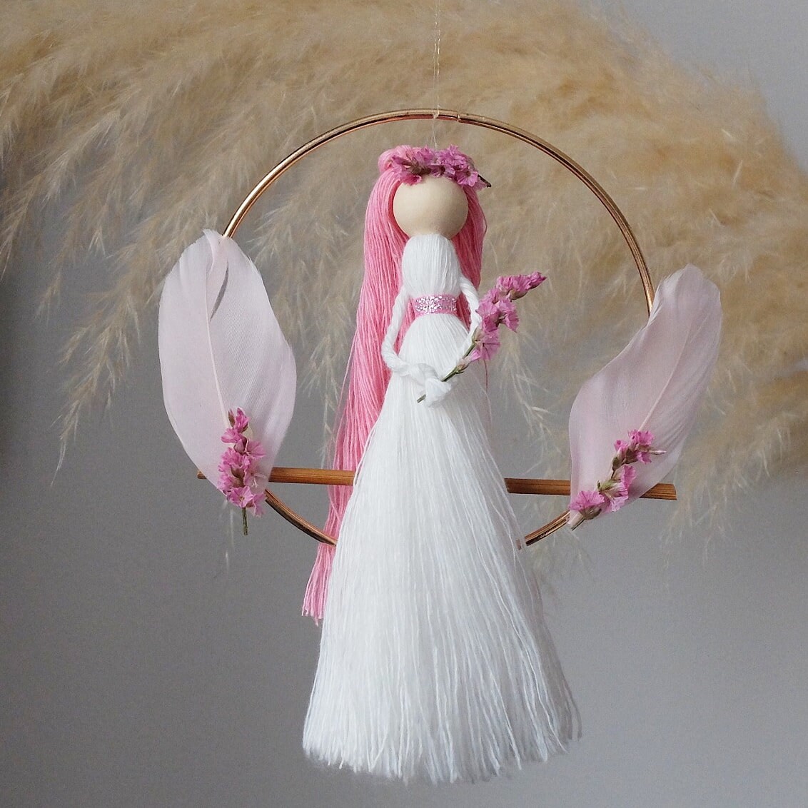 Poupée Fée Ange en Macramé Création Poétique Bohème et Féerique Suspension Coton avec de Véritable F