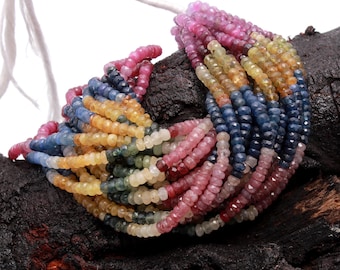 Highest Quality MULTI Color Sapphire Gemstone BeadsNatural Rondelle Shape 3mm 12\u201dFaceted Micro Cut Multi Sapphire Beads 1Strands !!