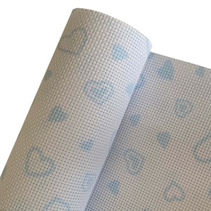 11 Count Blue Hearts White Aida Cross Stitch Embroidery Fabric