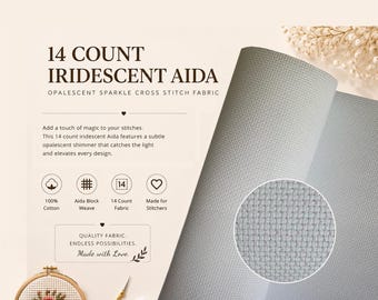 14 Count Iridescent Aida Cross Stitch Fabric, Opalescent Sparkle Cotton Weave