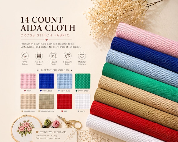 14 Count Aida Cloth Cross Stitch Fabric – Bright Color Collection