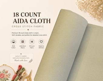 18 Count Cream Aida Cloth Cross Stitch Fabric Vintage Neutral Needlework Cloth