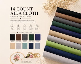 14 Count Aida Cloth Cross Stitch Fabric – Classic Aida Weave, 10 Colors