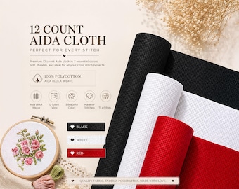12 Count Aida Cloth Cross Stitch Fabric – Black White Red Options
