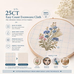 25CT Easy Count Evnweave Embroidery Cloth with Water-soluble Grid, White