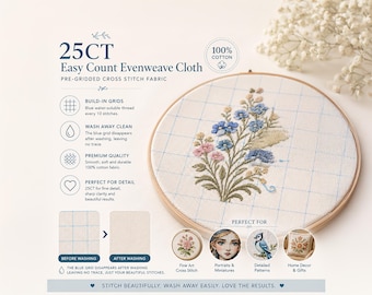 25CT Easy Count Evnweave Embroidery Cloth with Water-soluble Grid, White