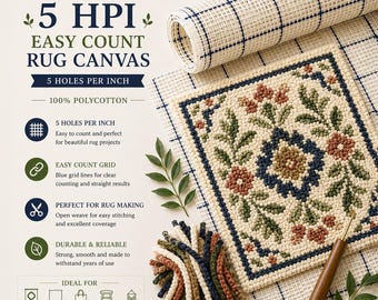 5 HPI Easy Count Latch Hook Rug Canvas, Blue Grid Mesh (35"W x 39"L)