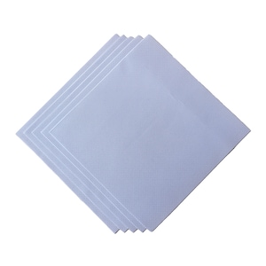 May include: A stack of four light blue placemats arranged in a diamond shape. Each placemat has a subtle, textured pattern. The placemats are made of a durable material and are suitable for everyday use.